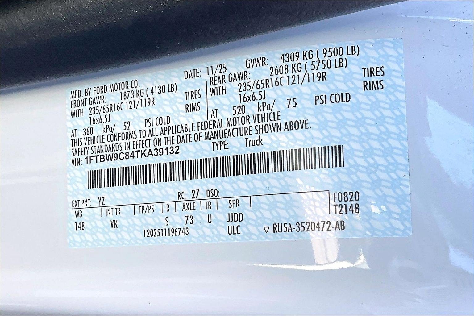 2026 Ford Transit Cargo Van T-350 148" Med Rf 9500 GVWR RWD